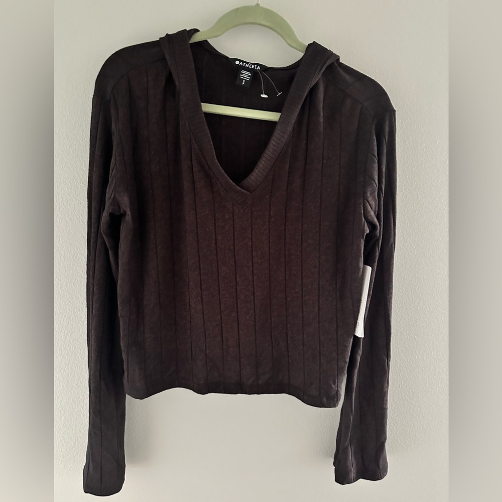Athleta Brown Ribbed Harmony Pose Hoodie